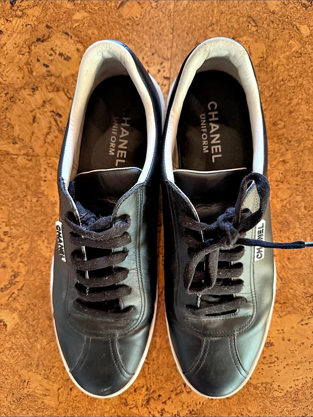 Chanel Uniform Employee Leather Sneakers Black & White EU 42